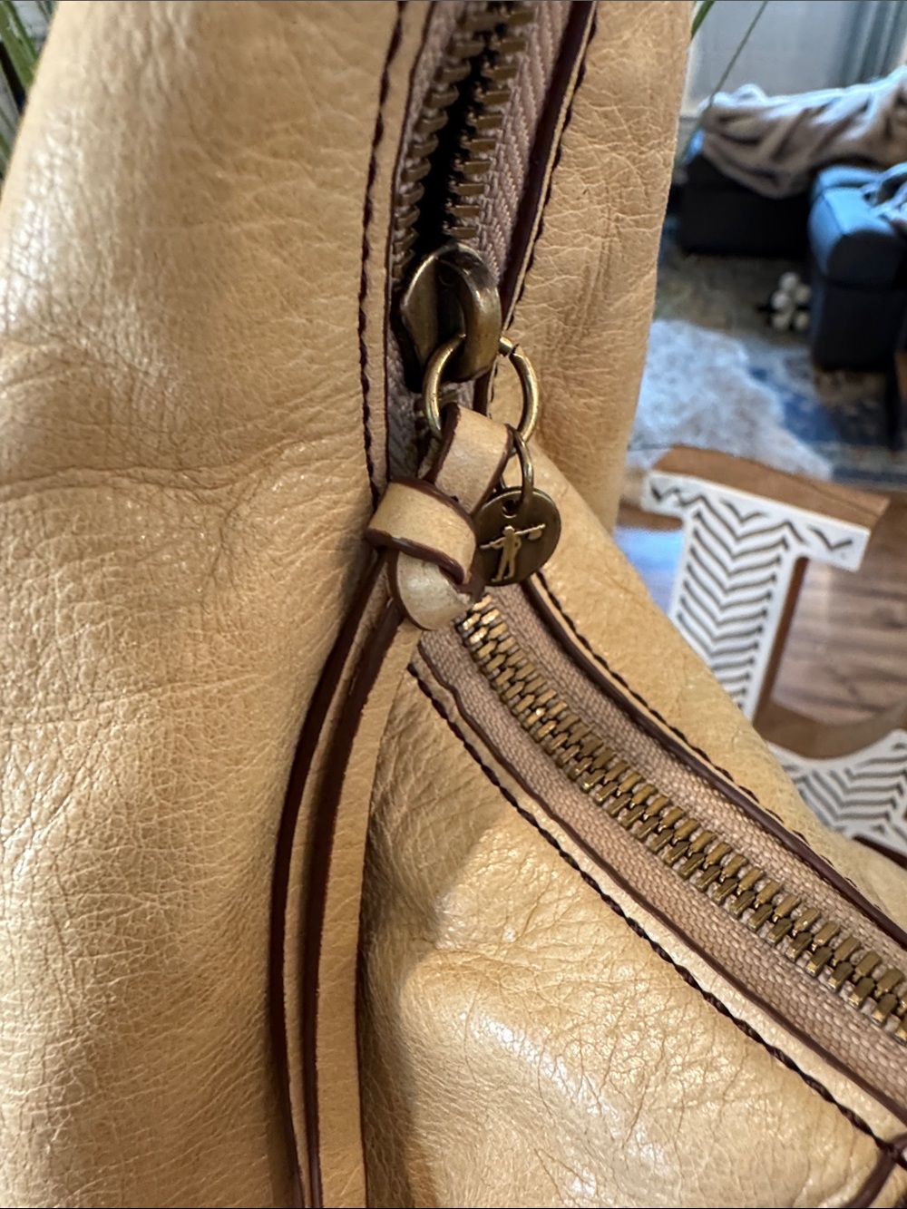 Hobo Beige Leather Hobo Bag with Patterned Scarf - Picture 2 of 14